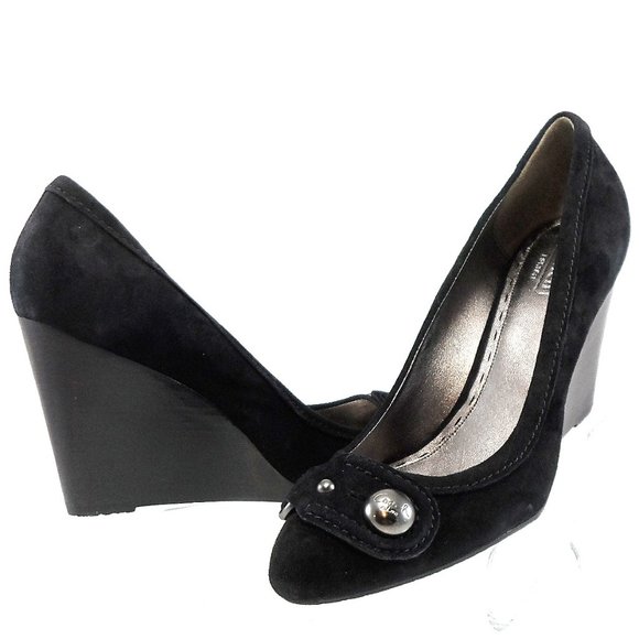 NIB$187 COACH Laney Soft Black Suede Wedges Logo Button Slip-On Pump 10 - Picture 8 of 8